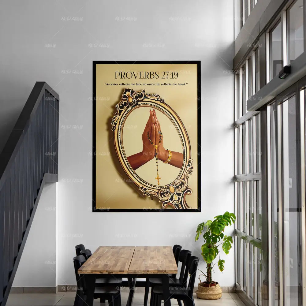 Proverbs 27:19-wall art print featuring decorative artistic design suitable for living rooms, offices, and schools by Faith Girlie. Elevate your space with faith-inspired wall art designed to bring peace, purpose, and beauty into your home. At Faith Girlie, each piece is thoughtfully created to inspire reflection, strengthen faith, and celebrate a life grounded in God’s word.