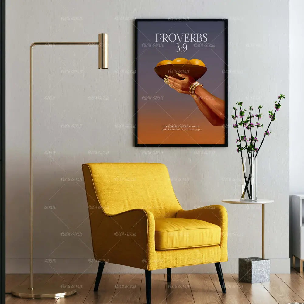 Proverbs 3:9-wall art print featuring decorative artistic design suitable for living rooms, offices, and schools by Faith Girlie. Elevate your space with faith-inspired wall art designed to bring peace, purpose, and beauty into your home. At Faith Girlie, each piece is thoughtfully created to inspire reflection, strengthen faith, and celebrate a life grounded in God’s word.