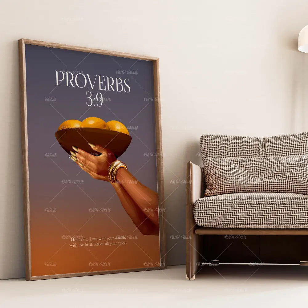 Proverbs 3:9-wall art print featuring decorative artistic design suitable for living rooms, offices, and schools by Faith Girlie. Elevate your space with faith-inspired wall art designed to bring peace, purpose, and beauty into your home. At Faith Girlie, each piece is thoughtfully created to inspire reflection, strengthen faith, and celebrate a life grounded in God’s word.