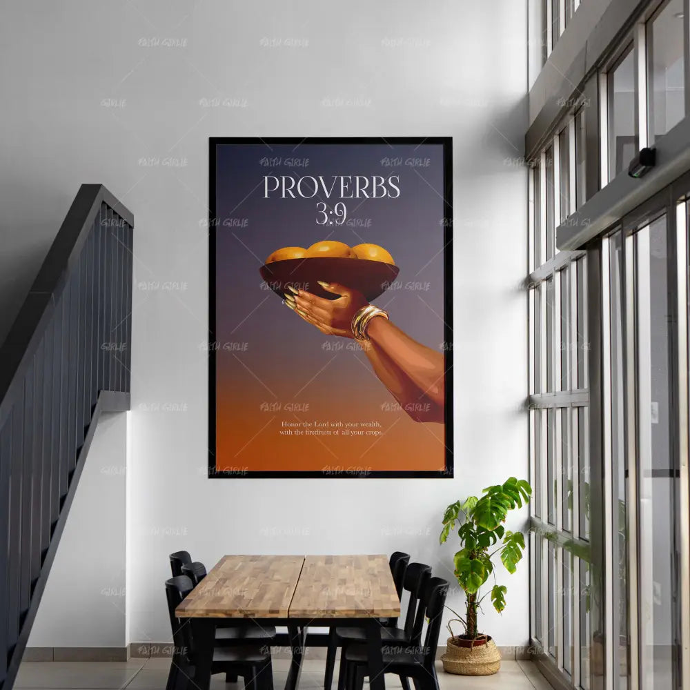 Proverbs 3:9-wall art print featuring decorative artistic design suitable for living rooms, offices, and schools by Faith Girlie. Elevate your space with faith-inspired wall art designed to bring peace, purpose, and beauty into your home. At Faith Girlie, each piece is thoughtfully created to inspire reflection, strengthen faith, and celebrate a life grounded in God’s word.