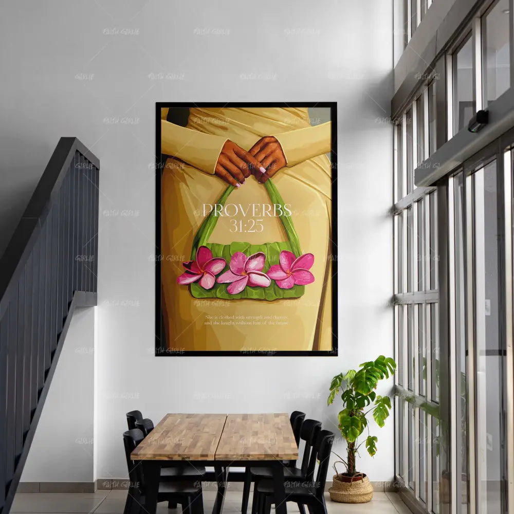 Proverbs 31:25- Bible verse wall art and Christian wall art by Faith Girlie featuring faith-inspired designs, uplifting Scripture, and modern Christian home decor. Perfect for Christian living room decor, bedroom decor, office decor, prayer room decor, and meaningful Christian gifts for women and families.-Faith Girlie