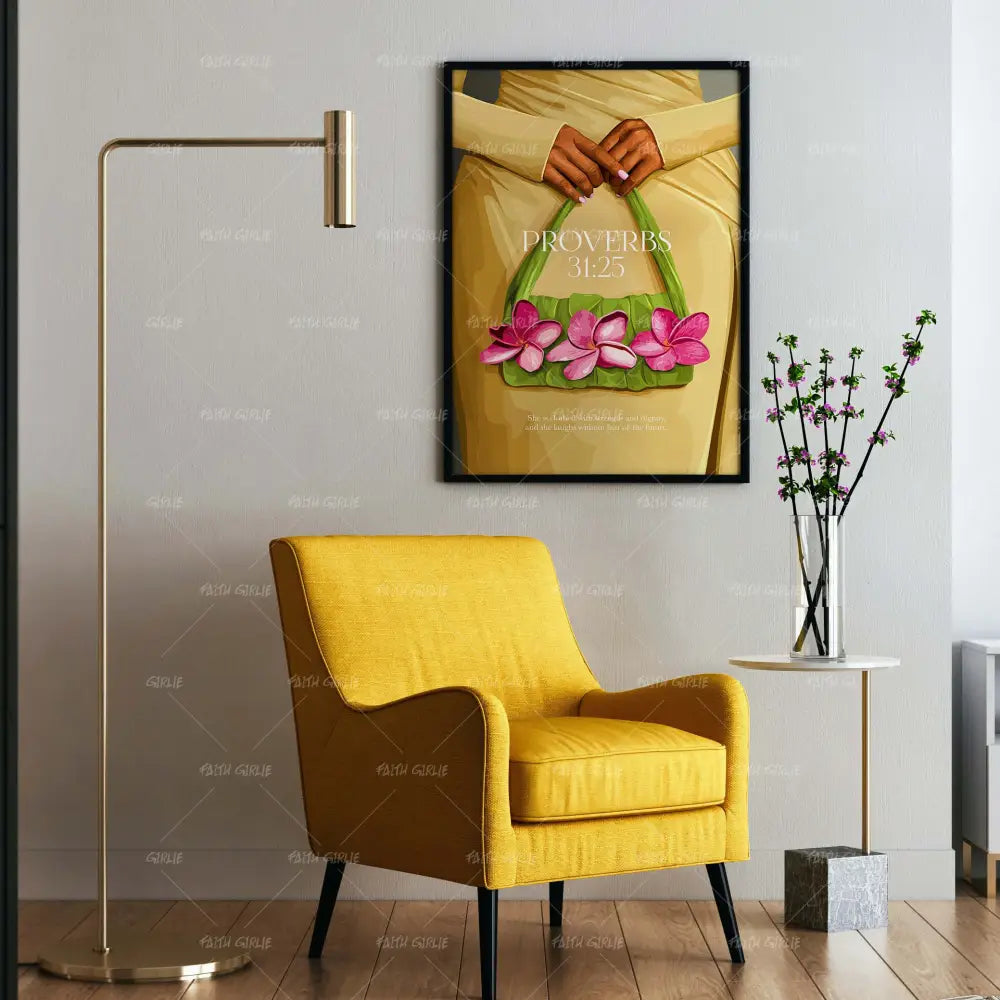 Proverbs 31:25- Bible verse wall art and Christian wall art by Faith Girlie featuring faith-inspired designs, uplifting Scripture, and modern Christian home decor. Perfect for Christian living room decor, bedroom decor, office decor, prayer room decor, and meaningful Christian gifts for women and families.-Faith Girlie