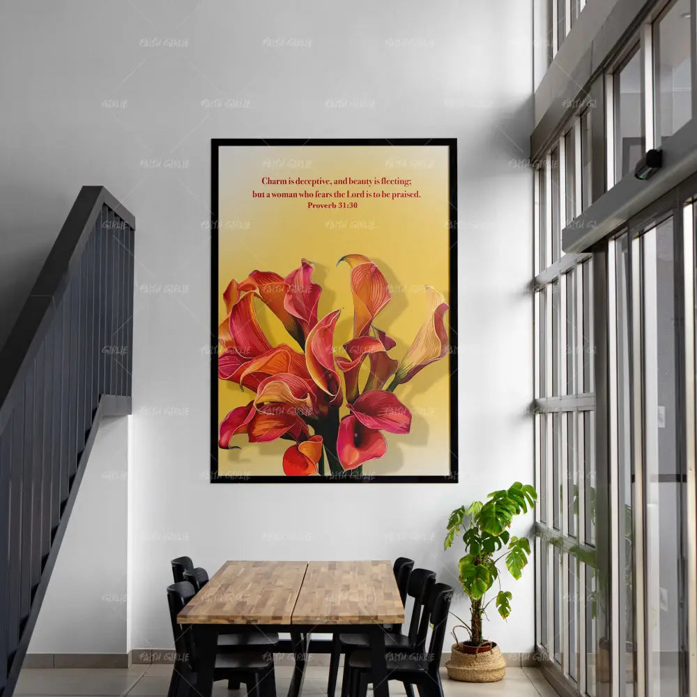 Proverbs 31:30- Bible verse wall art and Christian wall art by Faith Girlie featuring faith-inspired designs, uplifting Scripture, and modern Christian home decor. Perfect for Christian living room decor, bedroom decor, office decor, prayer room decor, and meaningful Christian gifts for women and families.-Faith Girlie
