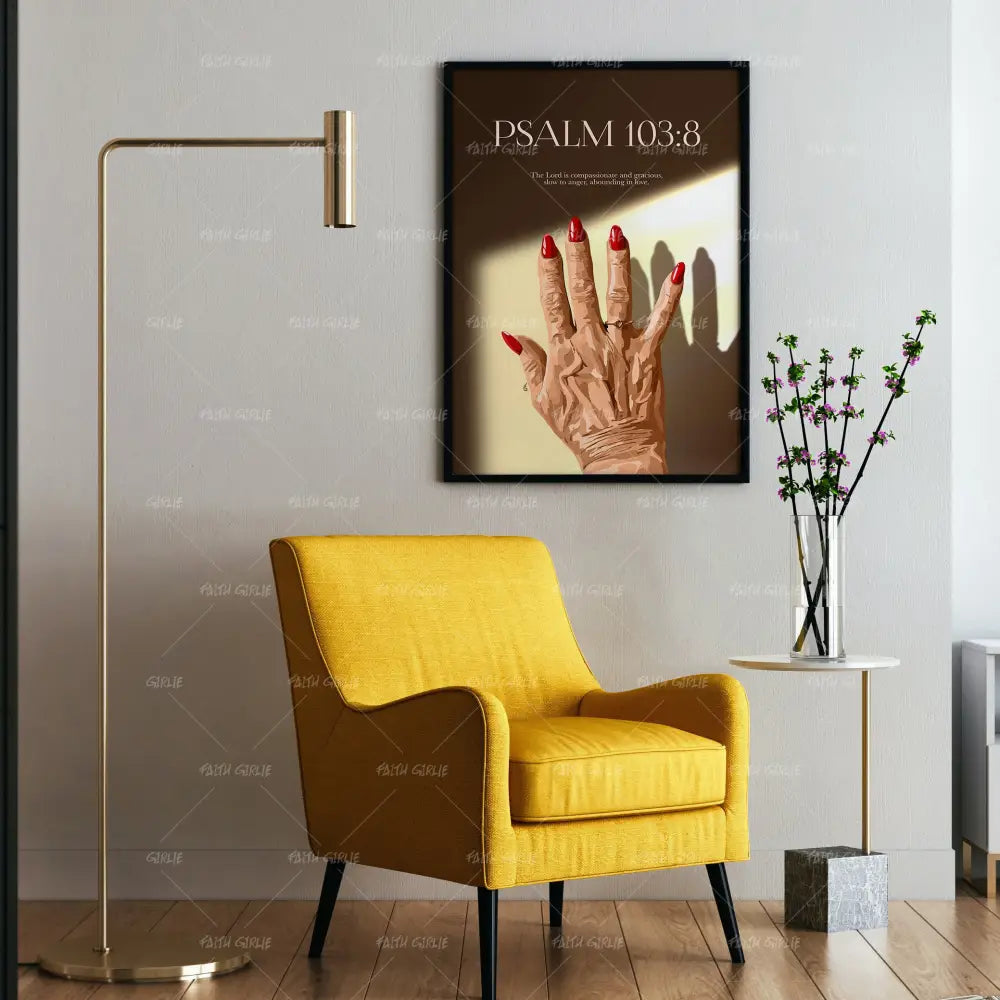 Psalm 103:8- Bible verse wall art and Christian wall art by Faith Girlie featuring faith-inspired designs, uplifting Scripture, and modern Christian home decor. Perfect for Christian living room decor, bedroom decor, office decor, prayer room decor, and meaningful Christian gifts for women and families.-Faith Girlie