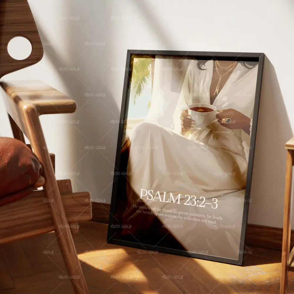 Psalm 23:2-3- Bible verse wall art and Christian wall art by Faith Girlie featuring faith-inspired designs, uplifting Scripture, and modern Christian home decor. Perfect for Christian living room decor, bedroom decor, office decor, prayer room decor, and meaningful Christian gifts for women and families.-Faith Girlie