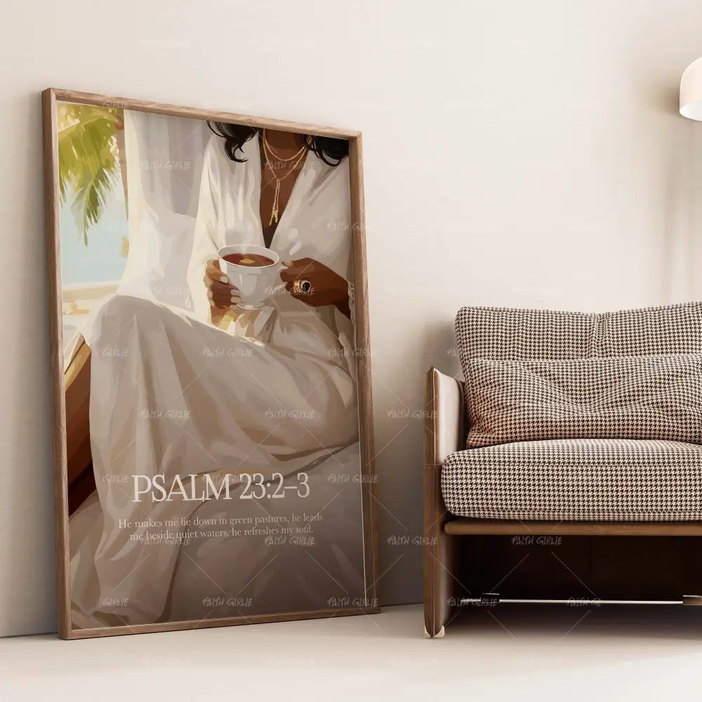 Psalm 23:2-3- Bible verse wall art and Christian wall art by Faith Girlie featuring faith-inspired designs, uplifting Scripture, and modern Christian home decor. Perfect for Christian living room decor, bedroom decor, office decor, prayer room decor, and meaningful Christian gifts for women and families.-Faith Girlie