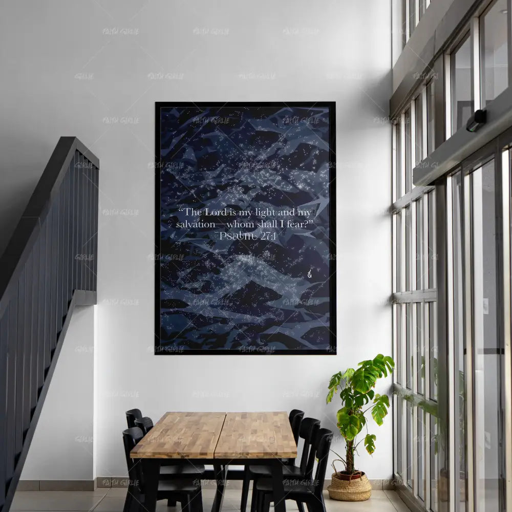 Psalm 27:1- Bible verse wall art and Christian wall art by Faith Girlie featuring faith-inspired designs, uplifting Scripture, and modern Christian home decor. Perfect for Christian living room decor, bedroom decor, office decor, prayer room decor, and meaningful Christian gifts for women and families.-Faith Girlie