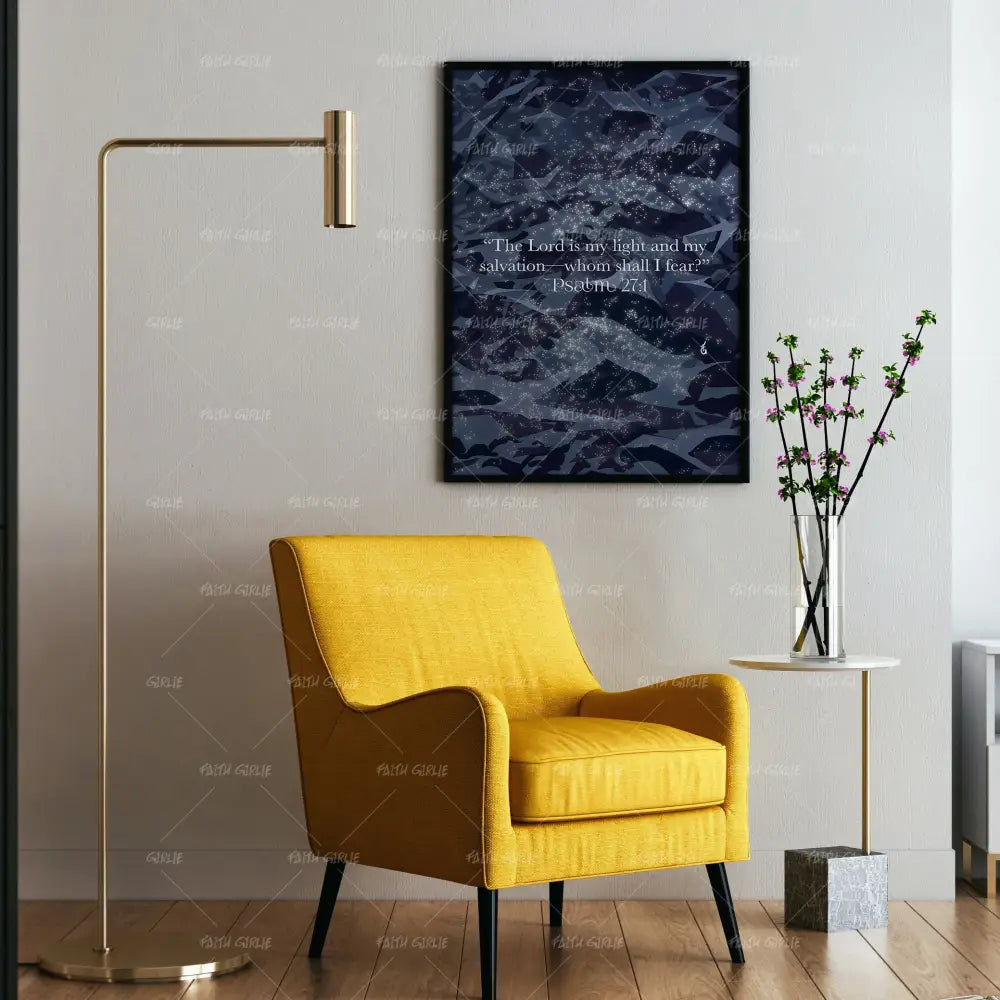 Psalm 27:1- Bible verse wall art and Christian wall art by Faith Girlie featuring faith-inspired designs, uplifting Scripture, and modern Christian home decor. Perfect for Christian living room decor, bedroom decor, office decor, prayer room decor, and meaningful Christian gifts for women and families.-Faith Girlie