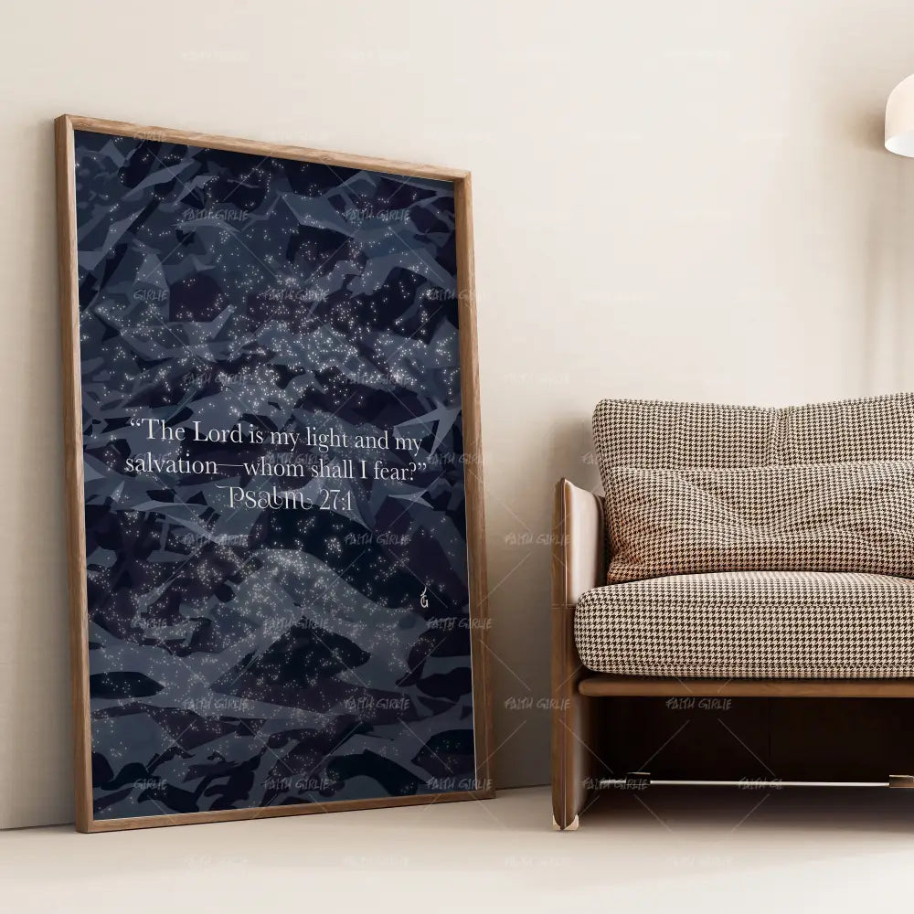 Psalm 27:1- Bible verse wall art and Christian wall art by Faith Girlie featuring faith-inspired designs, uplifting Scripture, and modern Christian home decor. Perfect for Christian living room decor, bedroom decor, office decor, prayer room decor, and meaningful Christian gifts for women and families.-Faith Girlie