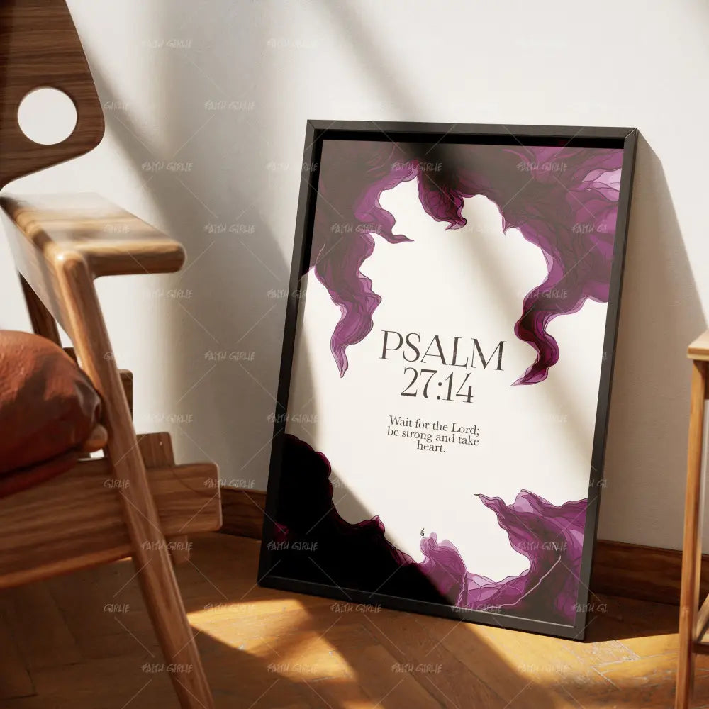 Psalm 27:14- Bible verse wall art and Christian wall art by Faith Girlie featuring faith-inspired designs, uplifting Scripture, and modern Christian home decor. Perfect for Christian living room decor, bedroom decor, office decor, prayer room decor, and meaningful Christian gifts for women and families.-Faith Girlie