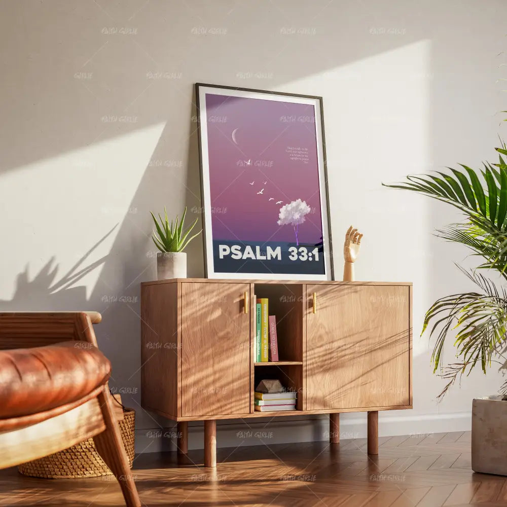 Psalm 33:1- Bible verse wall art and Christian wall art by Faith Girlie featuring faith-inspired designs, uplifting Scripture, and modern Christian home decor. Perfect for Christian living room decor, bedroom decor, office decor, prayer room decor, and meaningful Christian gifts for women and families.-Faith Girlie