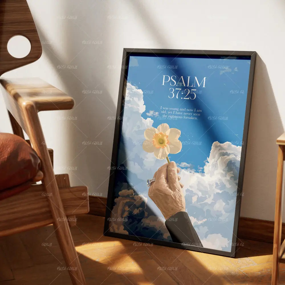 Psalm 37:25- Bible verse wall art and Christian wall art by Faith Girlie featuring faith-inspired designs, uplifting Scripture, and modern Christian home decor. Perfect for Christian living room decor, bedroom decor, office decor, prayer room decor, and meaningful Christian gifts for women and families.-Faith Girlie