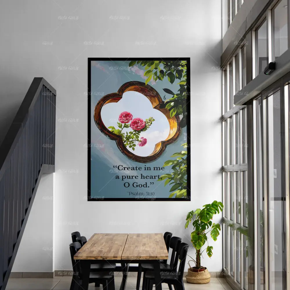 Psalm 51:10- Bible verse wall art and Christian wall art by Faith Girlie featuring faith-inspired designs, uplifting Scripture, and modern Christian home decor. Perfect for Christian living room decor, bedroom decor, office decor, prayer room decor, and meaningful Christian gifts for women and families.-Faith Girlie