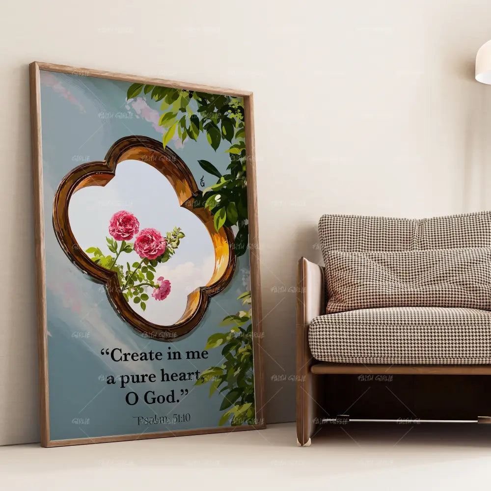 Psalm 51:10- Bible verse wall art and Christian wall art by Faith Girlie featuring faith-inspired designs, uplifting Scripture, and modern Christian home decor. Perfect for Christian living room decor, bedroom decor, office decor, prayer room decor, and meaningful Christian gifts for women and families.-Faith Girlie