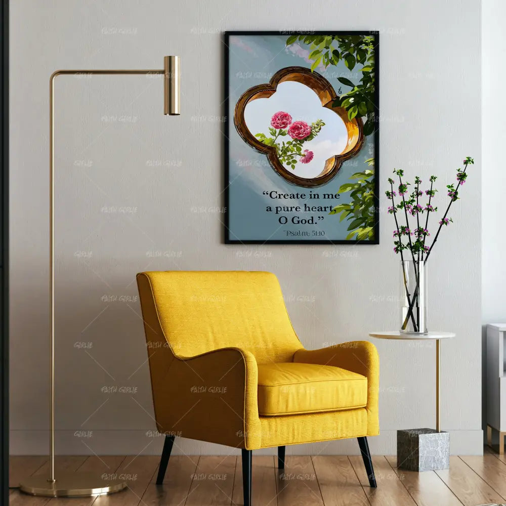 Psalm 51:10- Bible verse wall art and Christian wall art by Faith Girlie featuring faith-inspired designs, uplifting Scripture, and modern Christian home decor. Perfect for Christian living room decor, bedroom decor, office decor, prayer room decor, and meaningful Christian gifts for women and families.-Faith Girlie
