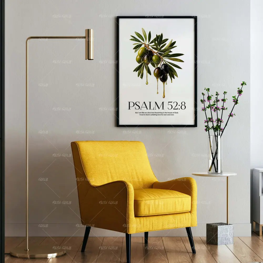 Psalm 52:8- Bible verse wall art and Christian wall art by Faith Girlie featuring faith-inspired designs, uplifting Scripture, and modern Christian home decor. Perfect for Christian living room decor, bedroom decor, office decor, prayer room decor, and meaningful Christian gifts for women and families.-Faith Girlie