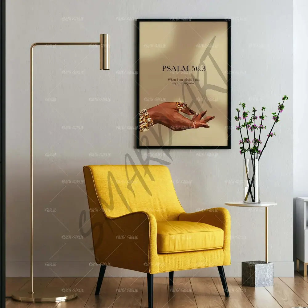 Psalm 56:3-wall art print featuring decorative artistic design suitable for living rooms, offices, and schools by Faith Girlie. Elevate your space with faith-inspired wall art designed to bring peace, purpose, and beauty into your home. At Faith Girlie, each piece is thoughtfully created to inspire reflection, strengthen faith, and celebrate a life grounded in God’s word.