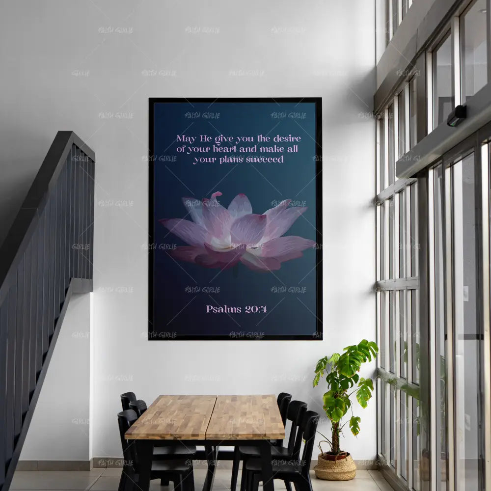 Psalms 20:4 (Smard X Anaya)- Bible verse wall art and Christian wall art by Faith Girlie featuring faith-inspired designs, uplifting Scripture, and modern Christian home decor. Perfect for Christian living room decor, bedroom decor, office decor, prayer room decor, and meaningful Christian gifts for women and families.-Faith Girlie