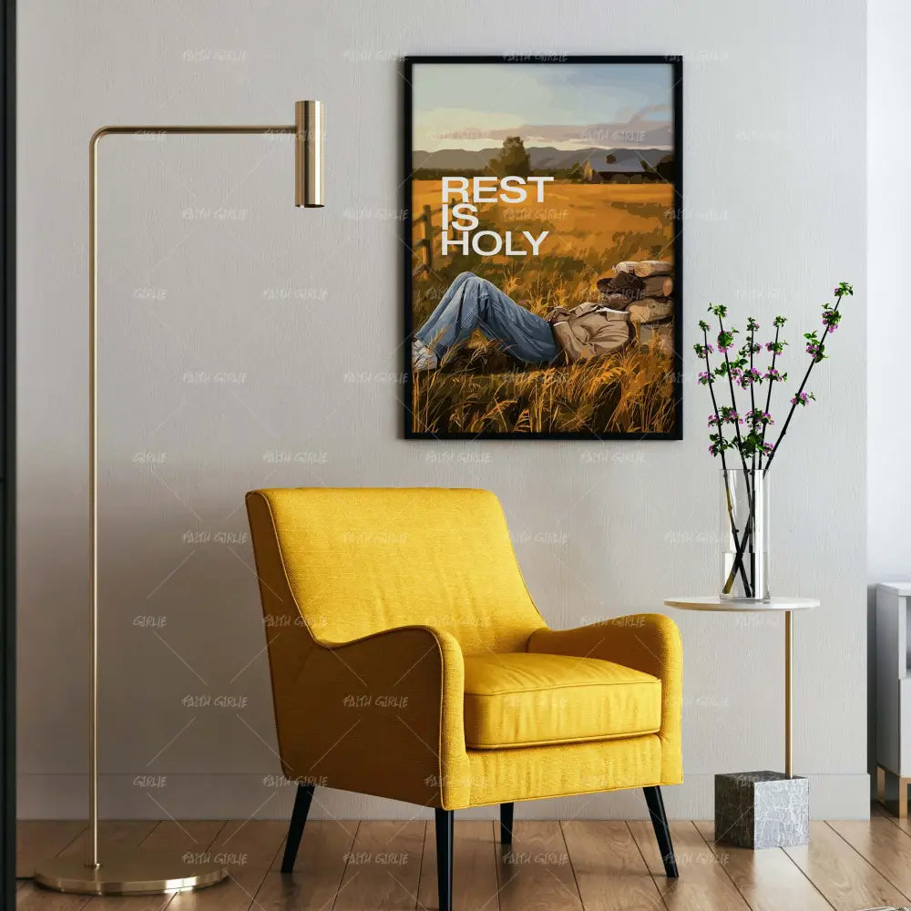 Rest Is Holy- Bible verse wall art and Christian wall art by Faith Girlie featuring faith-inspired designs, uplifting Scripture, and modern Christian home decor. Perfect for Christian living room decor, bedroom decor, office decor, prayer room decor, and meaningful Christian gifts for women and families.-Faith Girlie