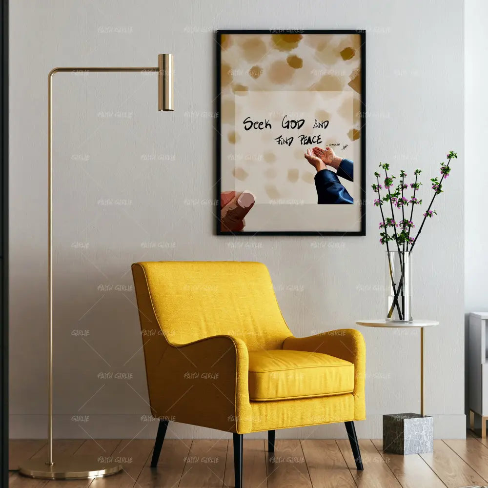 Seek God- Bible verse wall art and Christian wall art by Faith Girlie featuring faith-inspired designs, uplifting Scripture, and modern Christian home decor. Perfect for Christian living room decor, bedroom decor, office decor, prayer room decor, and meaningful Christian gifts for women and families.-Faith Girlie