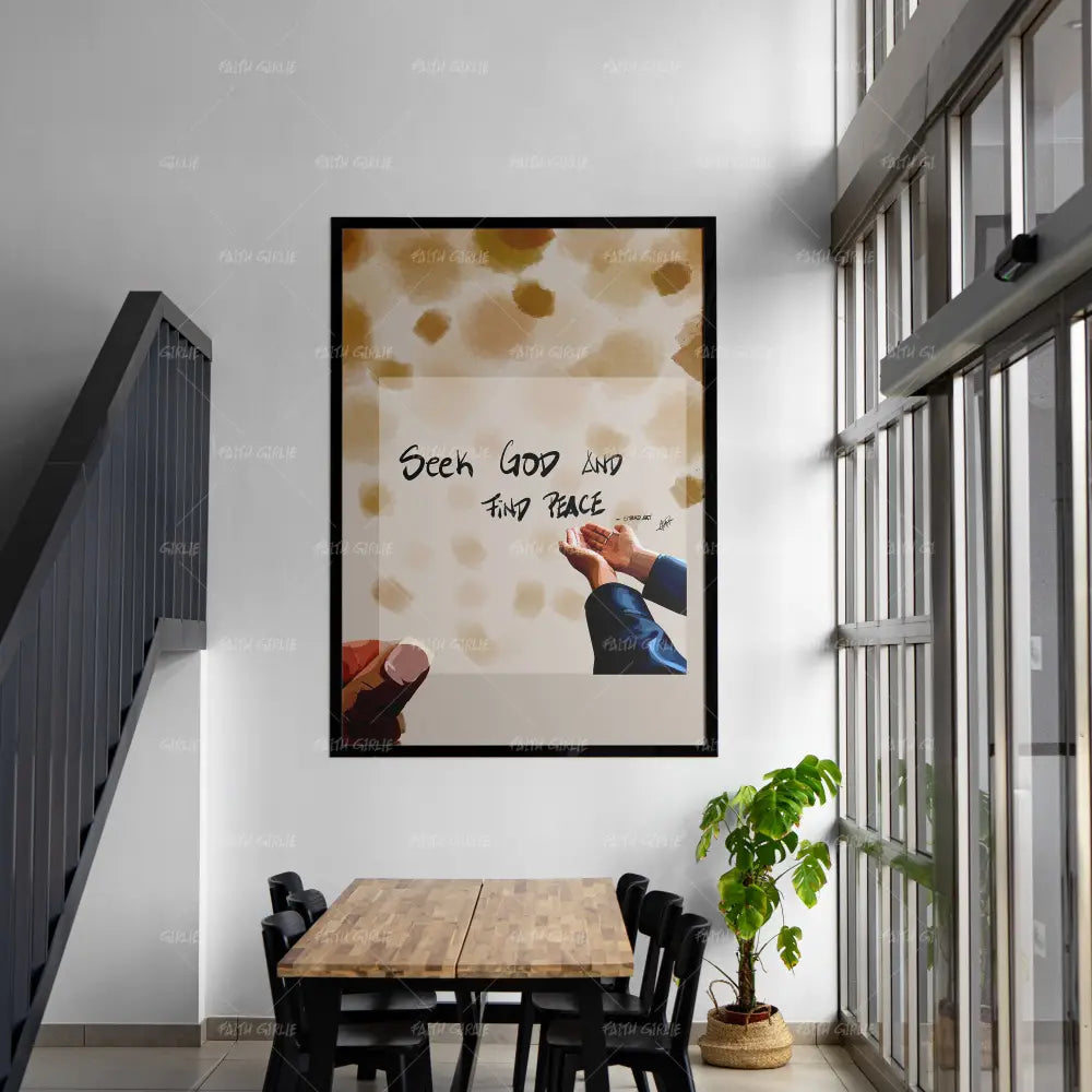 Seek God- Bible verse wall art and Christian wall art by Faith Girlie featuring faith-inspired designs, uplifting Scripture, and modern Christian home decor. Perfect for Christian living room decor, bedroom decor, office decor, prayer room decor, and meaningful Christian gifts for women and families.-Faith Girlie