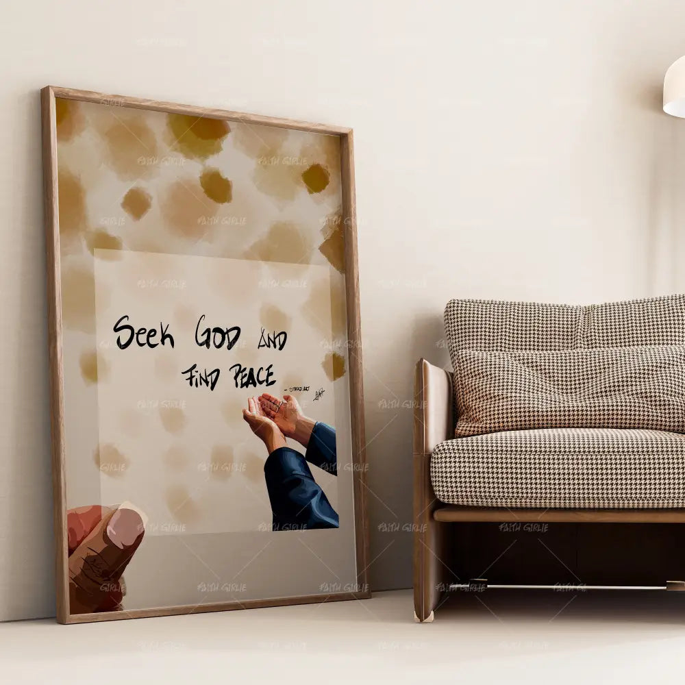 Seek God- Bible verse wall art and Christian wall art by Faith Girlie featuring faith-inspired designs, uplifting Scripture, and modern Christian home decor. Perfect for Christian living room decor, bedroom decor, office decor, prayer room decor, and meaningful Christian gifts for women and families.-Faith Girlie