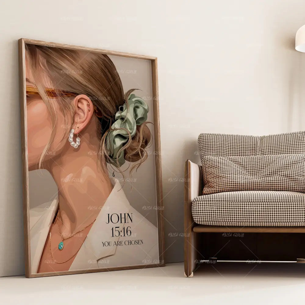 She Is Chosen- Bible verse wall art and Christian wall art by Faith Girlie featuring faith-inspired designs, uplifting Scripture, and modern Christian home decor. Perfect for Christian living room decor, bedroom decor, office decor, prayer room decor, and meaningful Christian gifts for women and families.-Faith Girlie