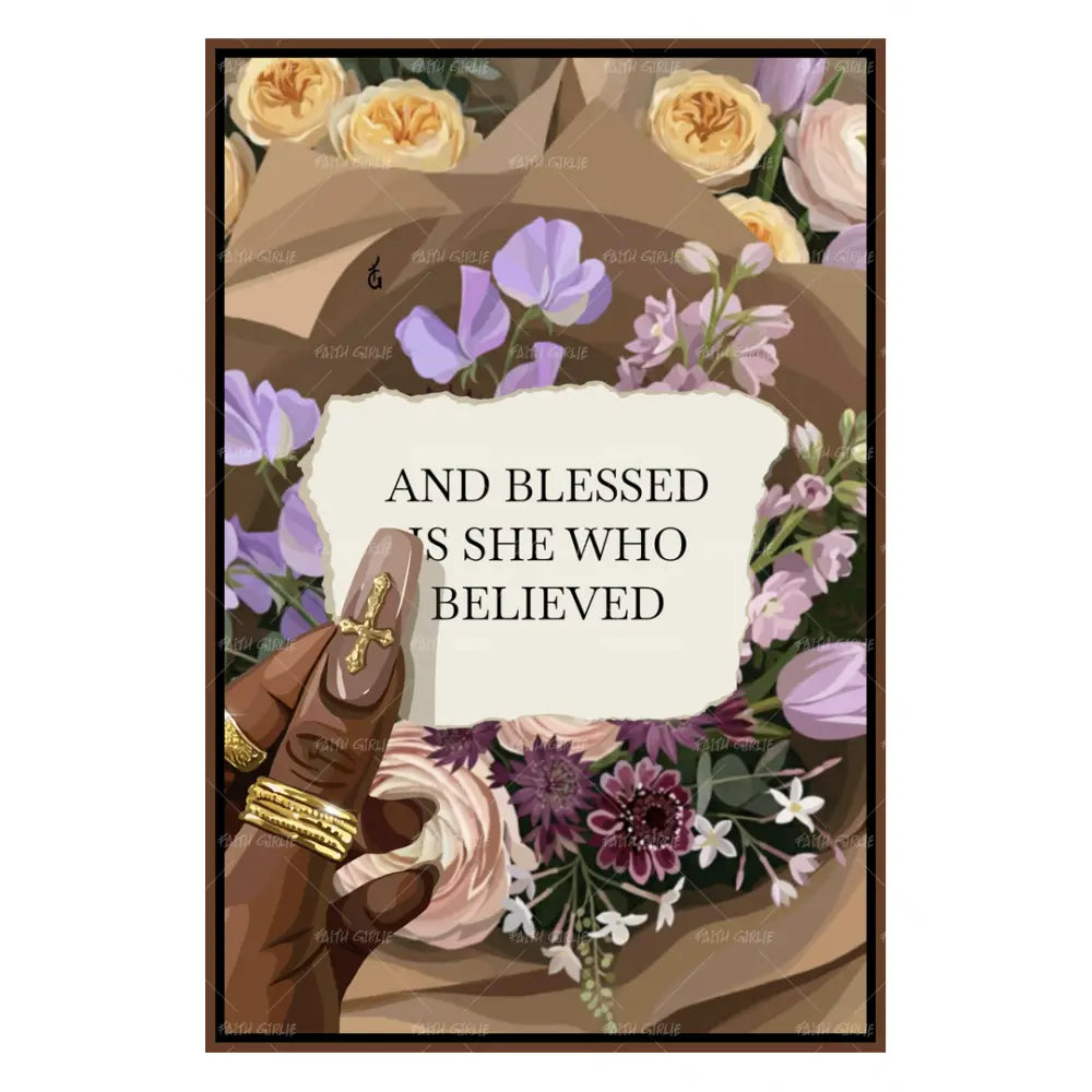 She's Blessed- Bible verse wall art and Christian wall art by Faith Girlie featuring faith-inspired designs, uplifting Scripture, and modern Christian home decor. Perfect for Christian living room decor, bedroom decor, office decor, prayer room decor, and meaningful Christian gifts for women and families.-Faith Girlie