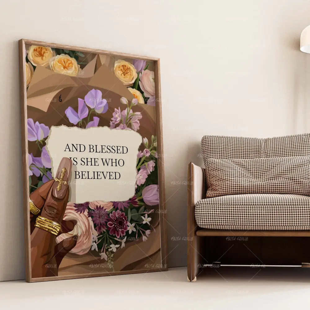 She's Blessed- Bible verse wall art and Christian wall art by Faith Girlie featuring faith-inspired designs, uplifting Scripture, and modern Christian home decor. Perfect for Christian living room decor, bedroom decor, office decor, prayer room decor, and meaningful Christian gifts for women and families.-Faith Girlie